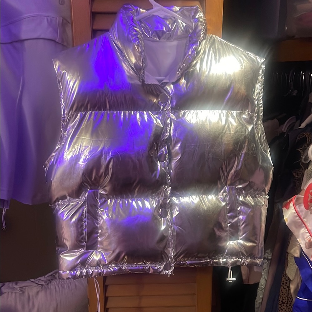 Shiny Silver Puffer Vest